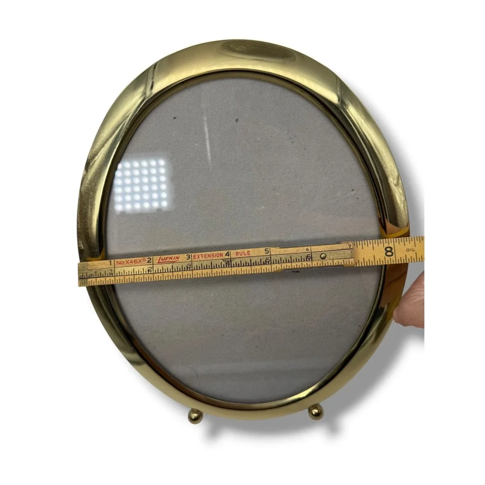 Vintage Oval Brass Picture Frame Gold Tone Metal Ball Feet Tabletop Wall 8x10